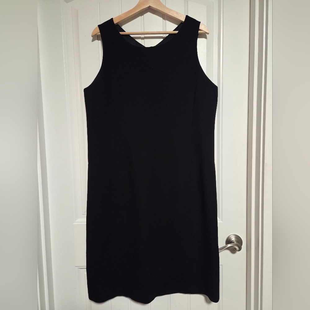 Eileen Fisher Black Silk Lined Sleeveless Midi Shift Dress